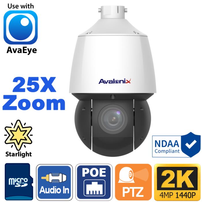 AvaEye 4MP 25X Zoom Pan Tilt Zoom Dome Camera, Auto Tracking, Starlight Video