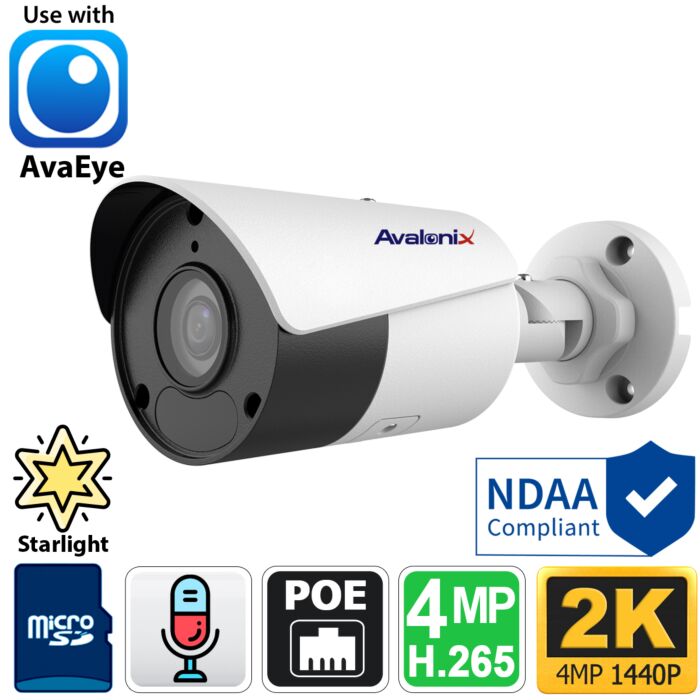 4MP 2K PoE Bullet Camera with Mic, 164ft Night Vision, AvaEye