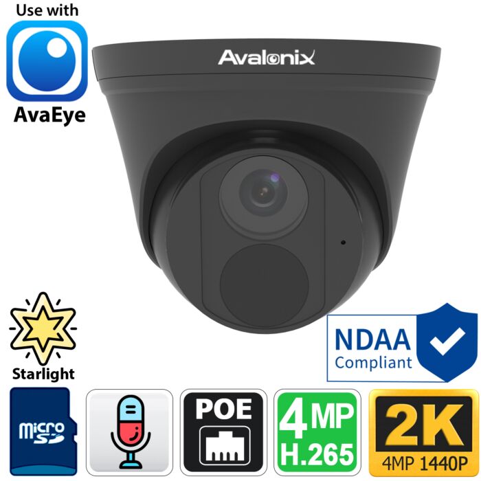 Starlight 2K 4MP PoE Turret Dome Camera with Built-in Mic, AvaEye