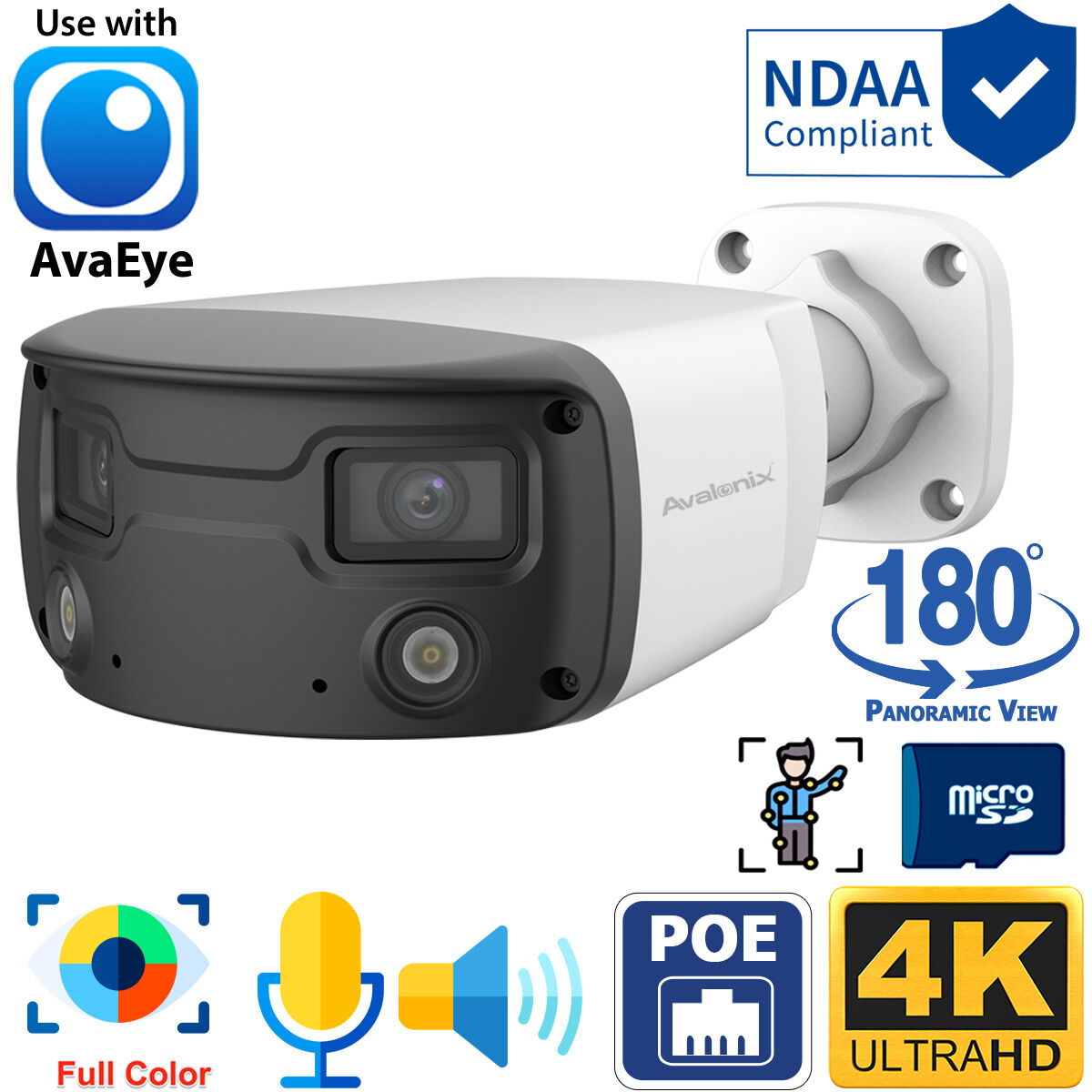 180 Degree Panoramic Camera, Outdoor PoE, Color Night Vision,