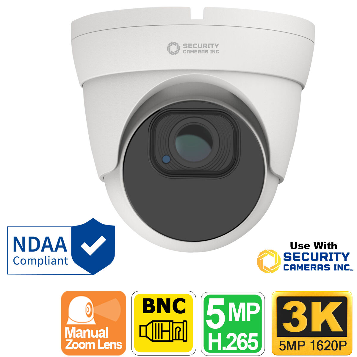 5MP 3K Analog HD Turret Dome CCTV Camera with Manual Zoom Lens