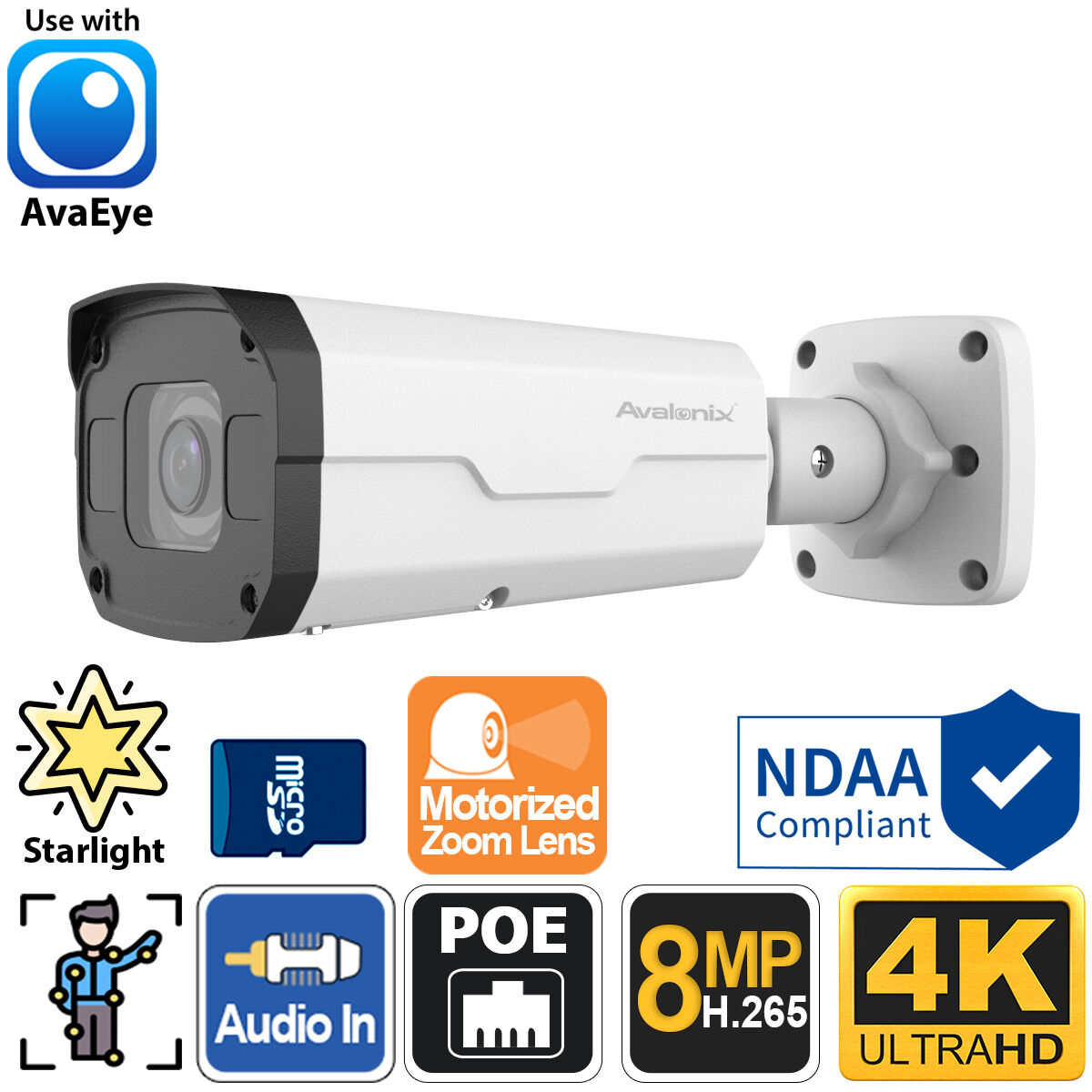 AvaEye IP4KBMZ 4K motorized-zoom PoE bullet camera