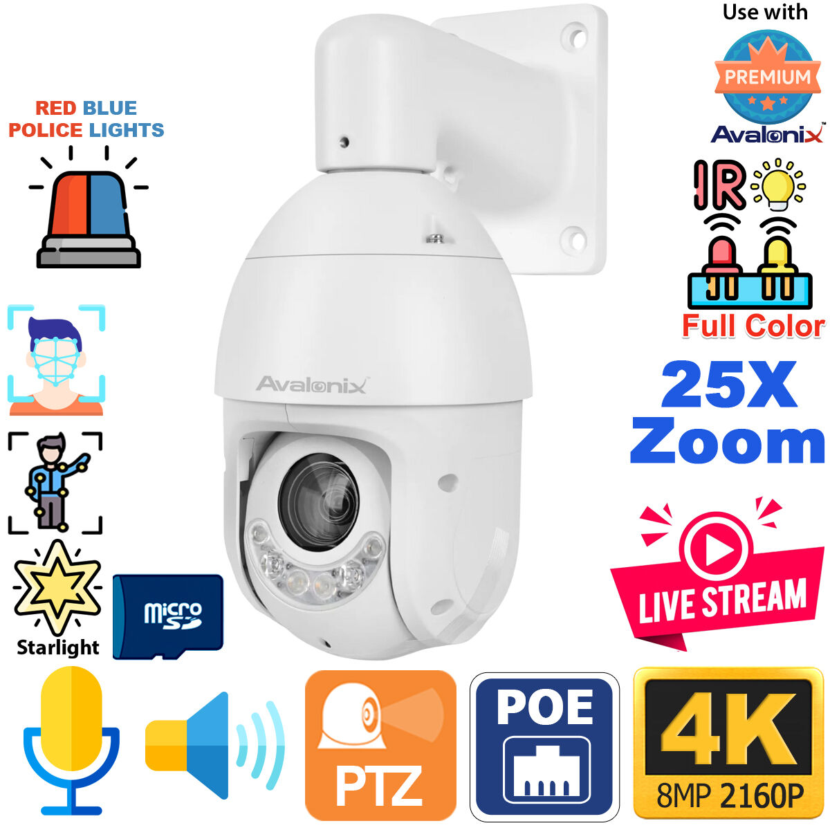 4K PTZ Camera with Auto Tracking, 25X Zoom, Smart AI