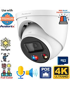 4K Police Light Active Deterrence Camera, Full Color and Night Vision, 2-Way Audio
