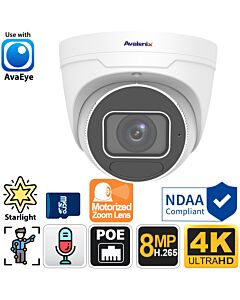 4K Starlight Turret Dome PoE Security Camera with Motorized Zoom and Mic, IP4KTMZ