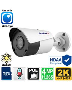 4MP 2K PoE Bullet Camera with Mic & 164ft Night Vision, IP2KBLA