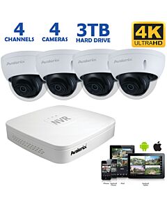 4 Camera 4K PoE System with 4 Dome Cameras, 100ft Night Vision