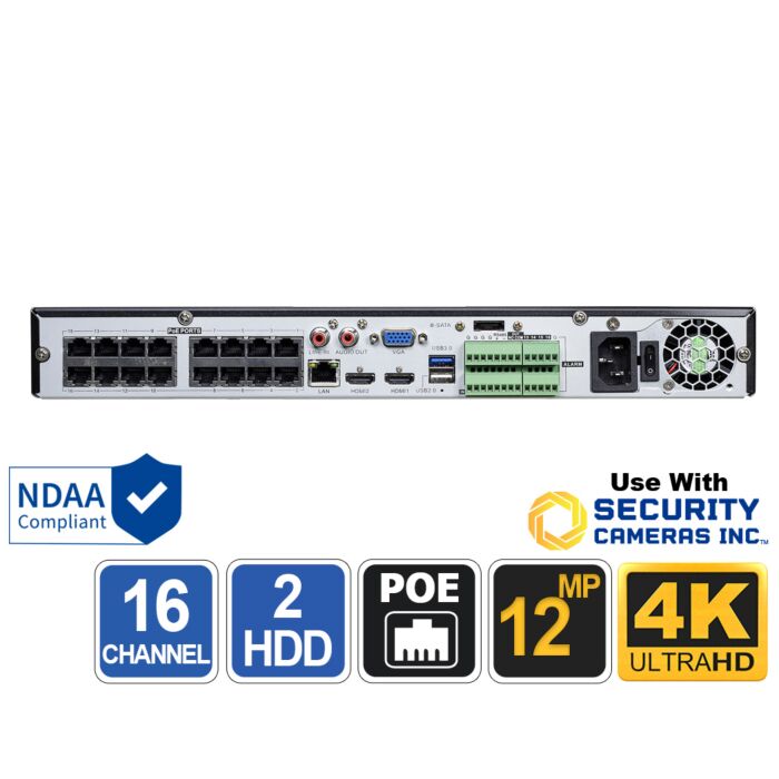 その他 PoE NVR 16 Channels 16 Channel PoE NVR, 2 HDD, NDAA Compliant