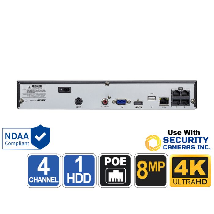 4 Channel PoE NVR, NDAA Compliant