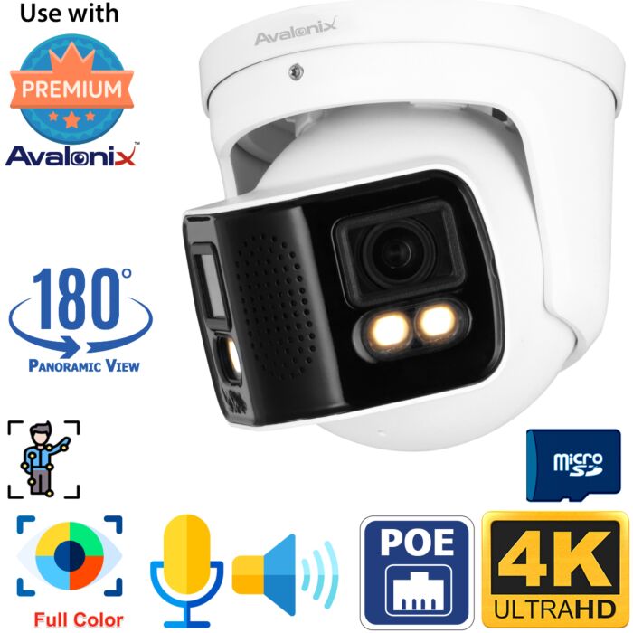 4K Panoramic Camera, Outdoor PoE,180 Degree View, Color Night