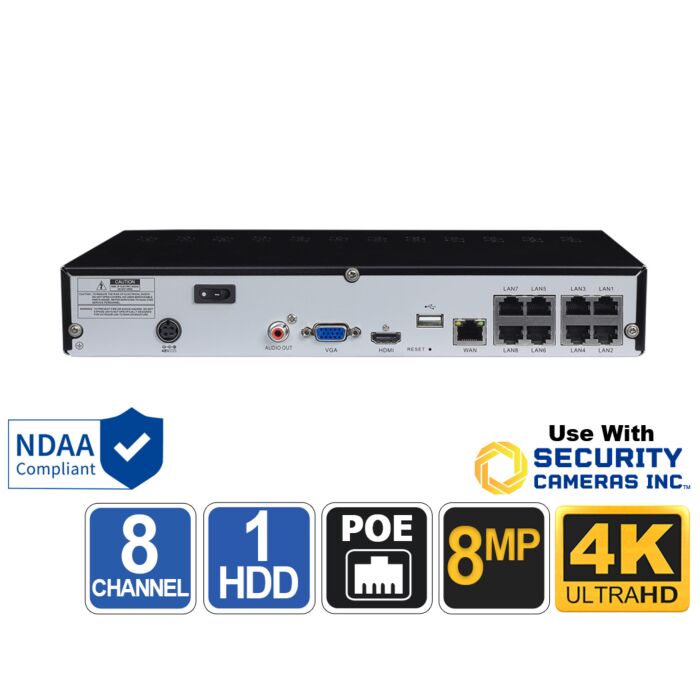 SCNVR8E 8 Channel 4K PoE NVR | Security Cameras Inc