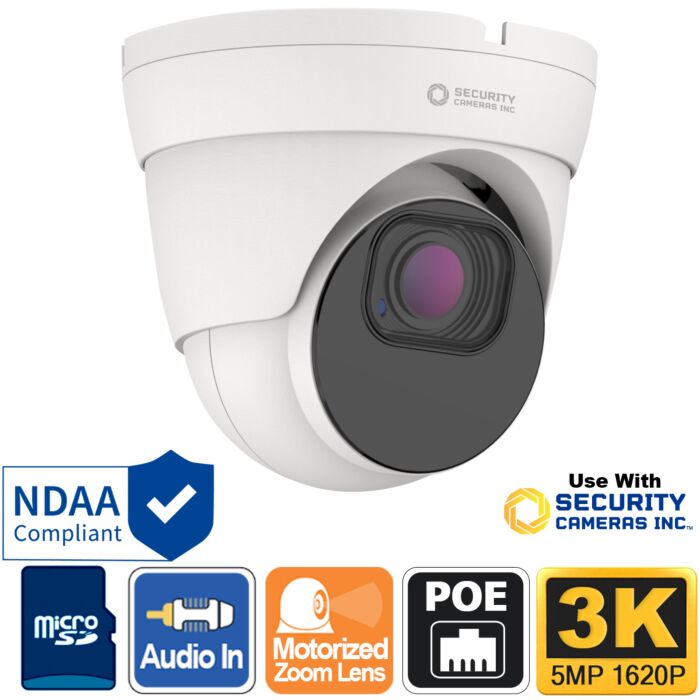 5MP 3K PoE Motorized Zoom Turret Camera, Audio-in, AI Video