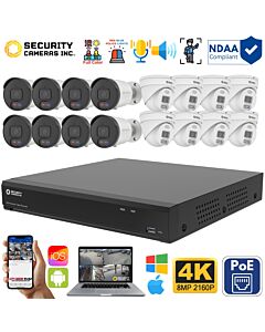 4K Active Deterrence 16 Camera NVR System with 2-Way Audio Bullet and Turret Cams by Security Cameras Inc