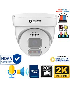 4MP 2K Active Deterrence PoE Turret Camera, Mic, Speaker
