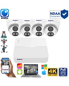 AvaEye AESYS4KAD4T 4-camera 8MP 4K active-deterrence turret PoE NVR security system