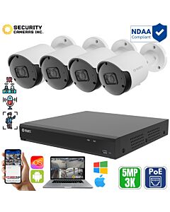 Complete 4-Channel 5MP 3K Outdoor PoE Bullet Camera System by Security Cameras Inc