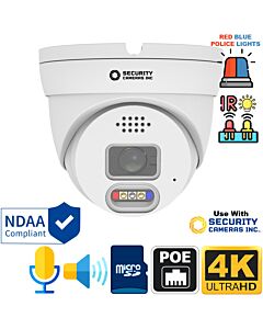4K Active Deterrence Turret Camera, PoE, Two-Way Audio, Face Recognition