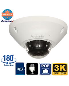 IP5D180 panoramic fisheye security camera front view with white housing and black lens dome