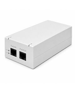 60W PoE Injector showing Data In and PoE Out ports