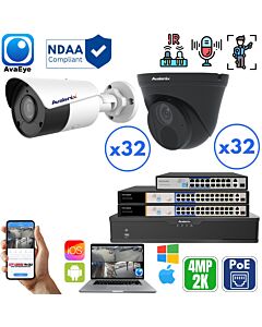 AvaEye AESYS2K64BT 64-camera 4MP 2K mixed bullet and turret PoE NVR security system