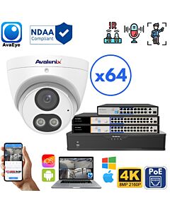 AvaEye AESYS4KAD64T 64-camera 8MP 4K active-deterrence turret PoE NVR security system