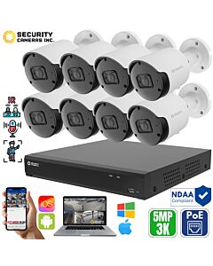 8-Camera 3K 5MP Bullet NVR PoE System by Security Cameras Inc
