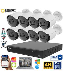 Security Cameras Inc, Outdoor 8-Channel 4K 8MP Bullet Camera Kit, Plug-and-Play PoE