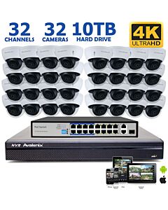4K PoE 32 Dome Camera System, 100FT Night Vision