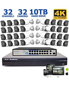 32 Camera 4K IP System with 4K 8MP IP Cameras, Outdoor, 200ft Night Vision
