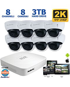 8-Channel 2K IP NVR with 4MP Wide Angle Dome Cameras 100ft Night Vision