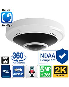 Low Profile Fisheye Dome Camera with Built-in Mic, IPFE5D180