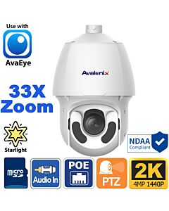 Outdoor 2K 4MP High Speed Dome Camera with 33X Zoom Lens, Deep Learning AI, Starlight, Night Vision, PTZ4MP33X