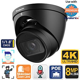 Avalonix 4K Motorized Zoom AI PoE Turret Dome, Black, 1/1.8 inch
