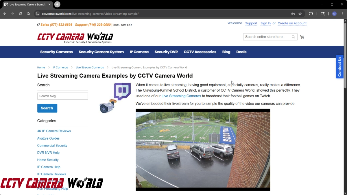 A screenshot from our live stream camera example page