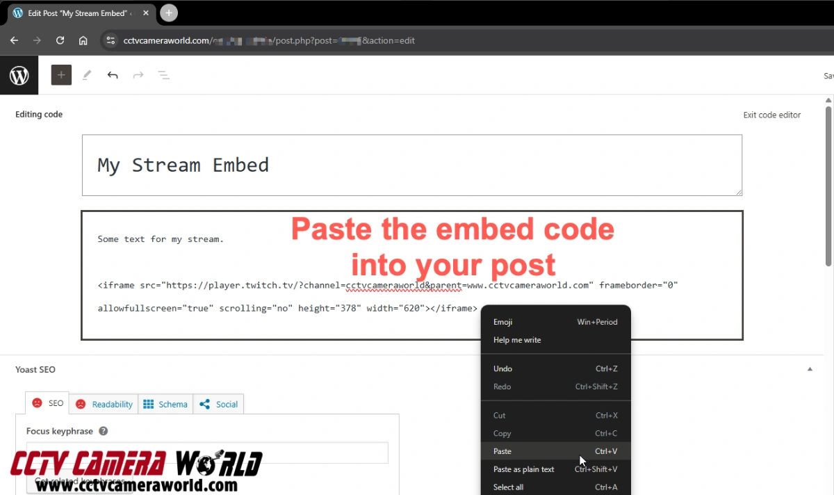 Paste the embed code into your post or html file