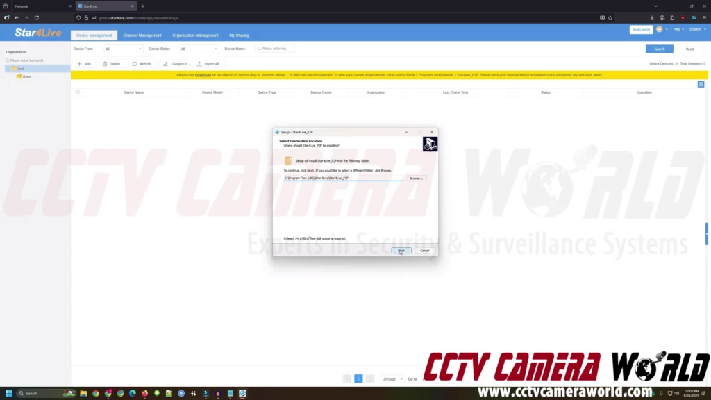The Star4Live_P2P plugin uses a standard Windows installation wizard that you can quickly click through