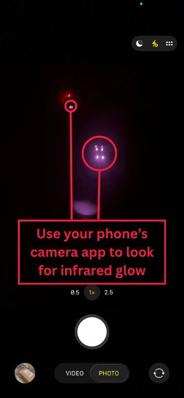 Use your phone's camera app to scan the area for glowing infrared LEDs