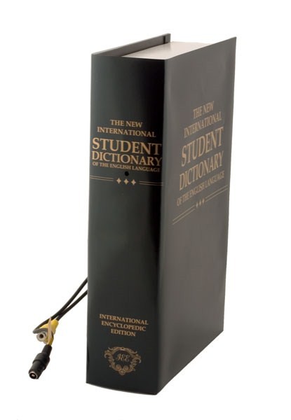 A custom hidden camera inside of a book