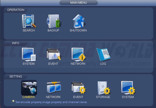settings, camera selection
