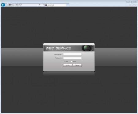 DVR Login using IE over Internet. Click to Enlarge.