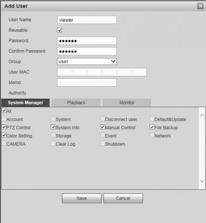 Add user menu in NVR