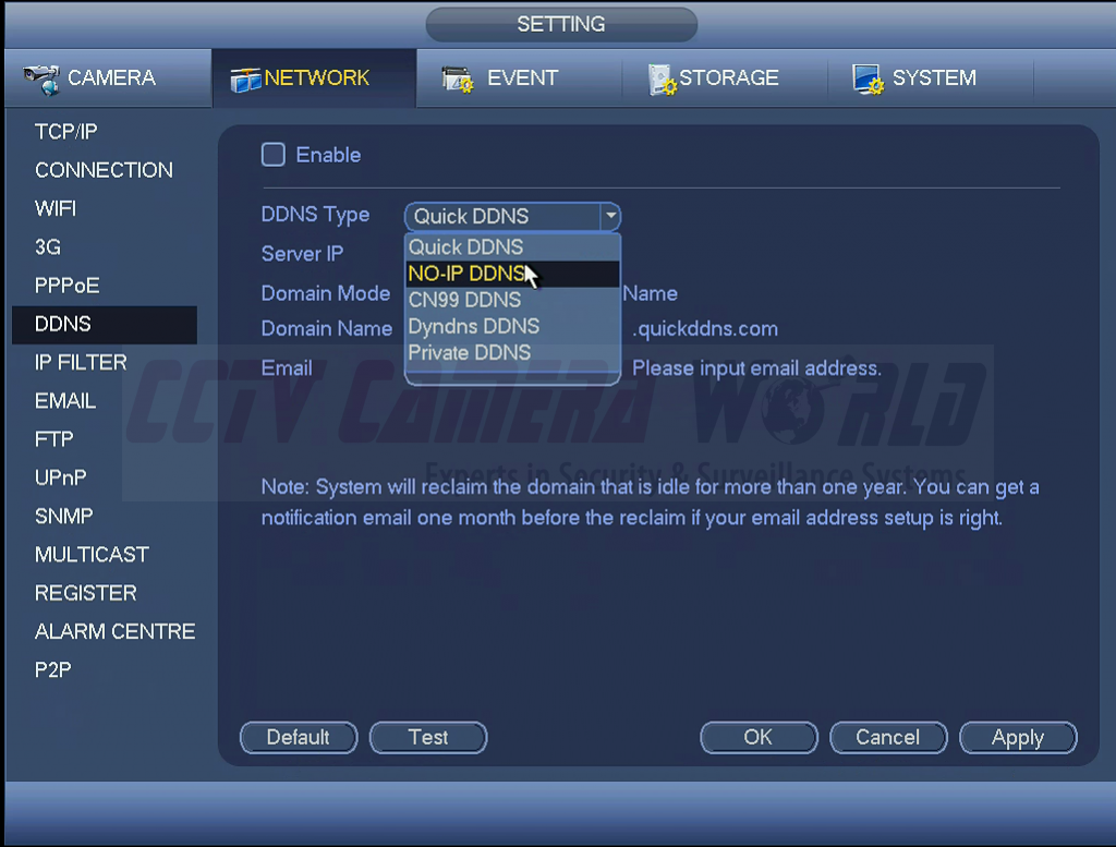 DDNS settings page on your DVR