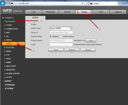 Accessing the DDNS settings