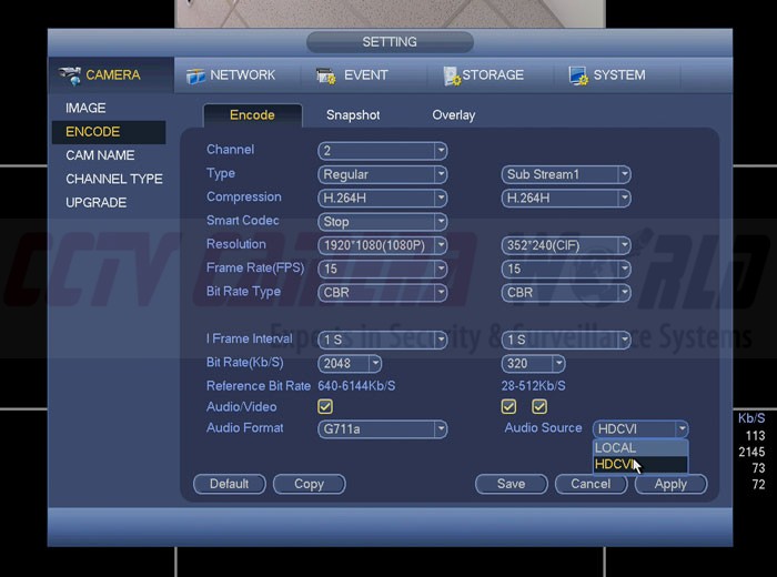 HDCVI Audio Settings