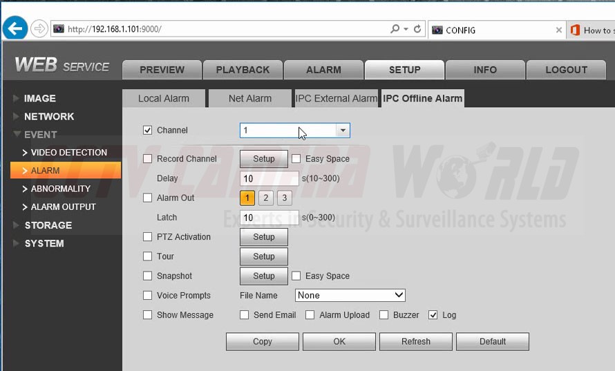 IPC Offline Alarm Settings Page