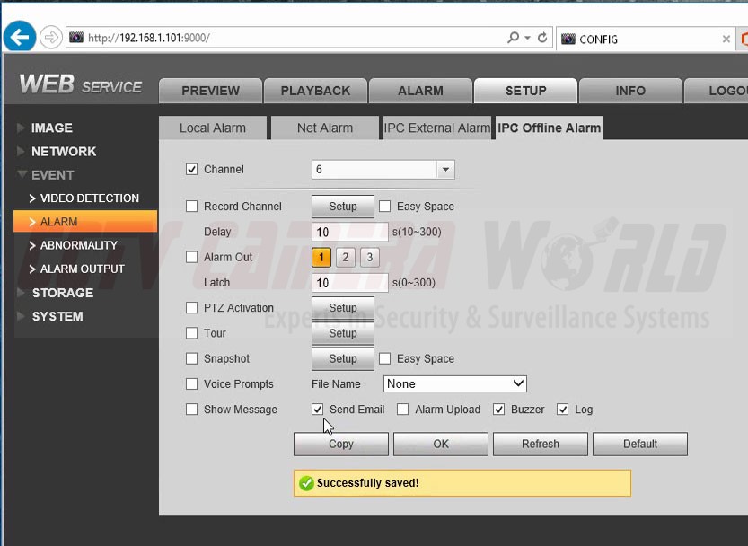 IPC Offline Alarm Settings Example