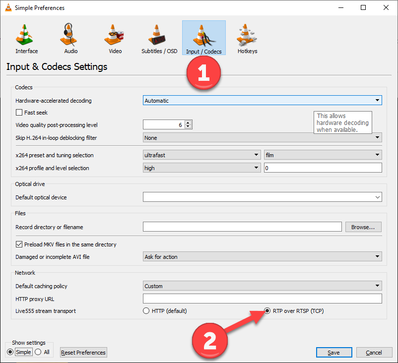 VLC Media Player force TCP