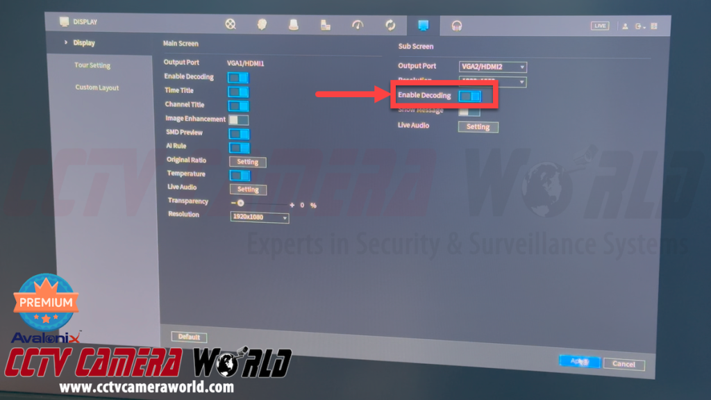 enable decoding in the display settings