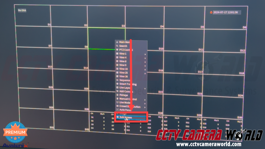 click sub screen in the right click menu on the main grid screen