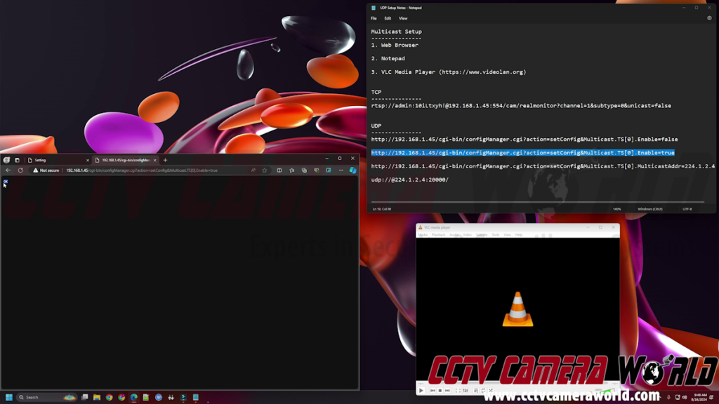 Check your browser for an OK message after sending the UDP enable command